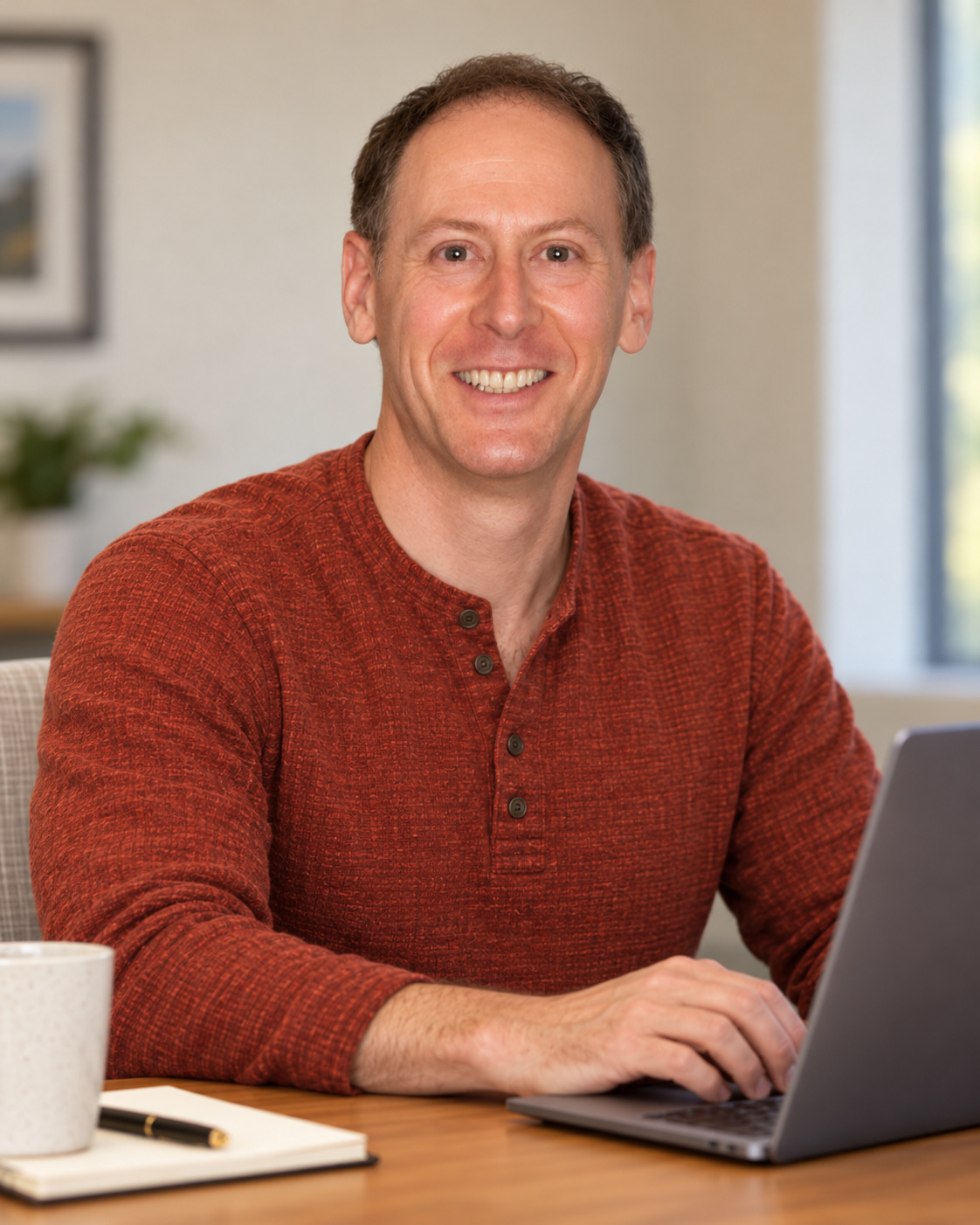 Joseph Berk, online math tutor, seated at a desk with a laptop